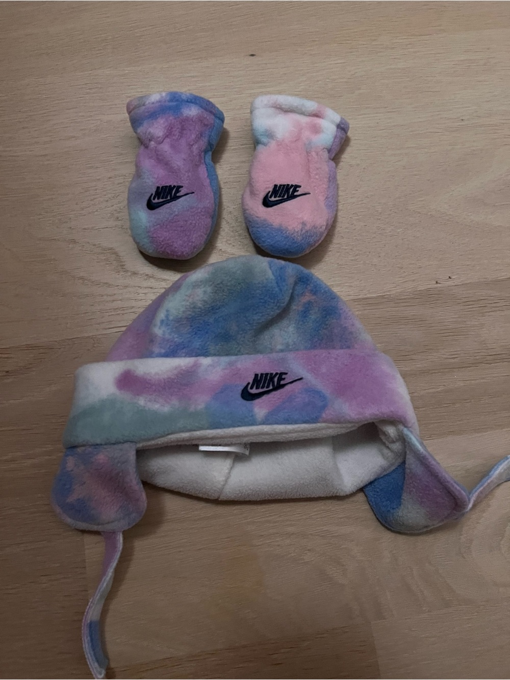 Nike Kids Tie-Dye Pastel Fleece Hat and Mittens - Pink, Blue, Purple
